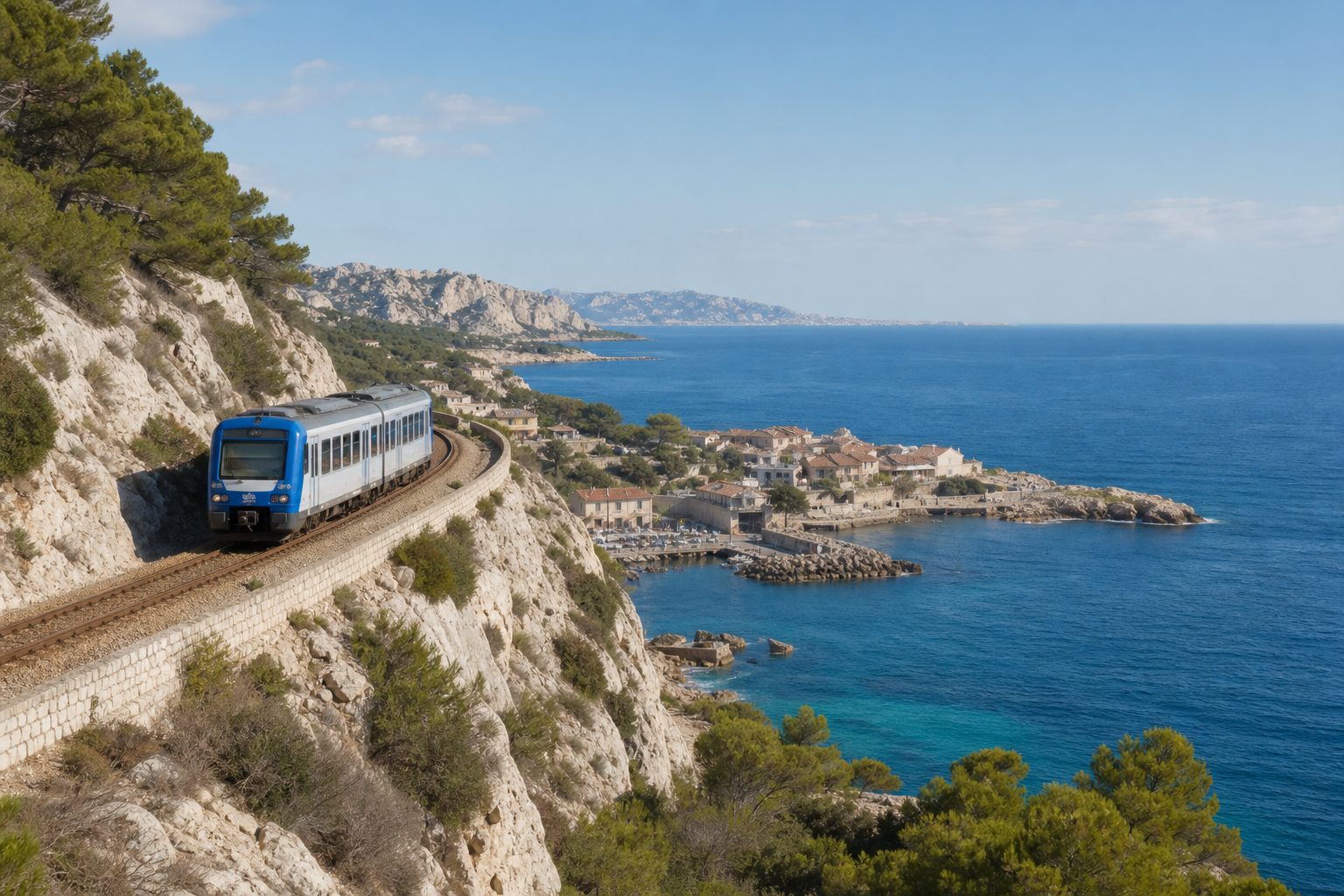 Limestone coves and blue water along the Côte Bleue west of Marseille